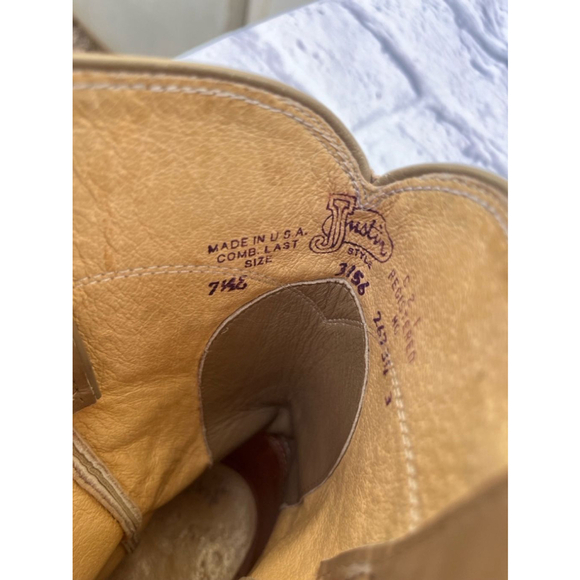 Men's Justin Beige Leather Cowboy Boots Size 7.5 - Picture 9 of 9